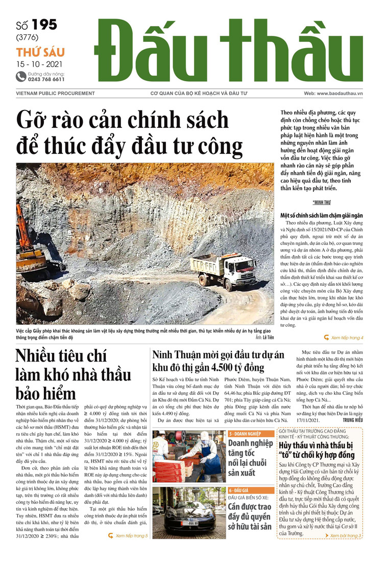 Báo Đấu thầu số 195 ra ngày 15/10/2021