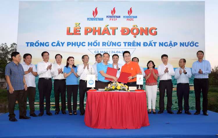 Các đơn vị dầu khí ký thỏa thuận với Viện Khoa học lâm nghiệp Nam Bộ, Sở Nông nghiệp và Phát triển nông thôn tỉnh Cà Mau trồng mới 40 ha rừng và 250.000 cây xanh trên địa bàn tỉnh Cà Mau