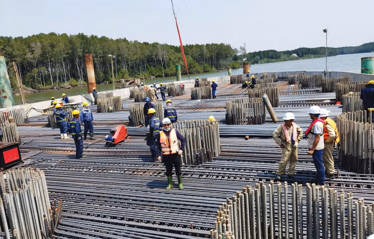 Dự án cầu Phước An nối thị xã Phú Mỹ, tỉnh Bà Rịa - Vũng Tàu và huyện Nhơn Trạch, tỉnh Đồng Nai dự kiến hoàn thành tháng 12/2027. Ảnh: Ngọc Tuấn