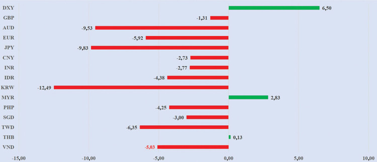 Tỷ giá đồng nội tệ so với USD năm 2024 (%) - Nguồn: Bloomberg, BIDV Research, Ngân hàng Nhà nước