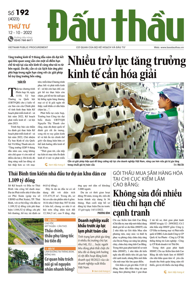 Báo Đấu thầu số 192 ra ngày 12/10/2022