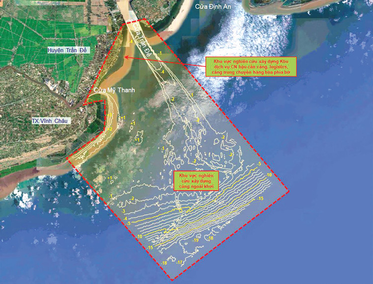 Vị trí đề xuất xây dựng bến cảng và khu hậu cần cảng Trần Đề