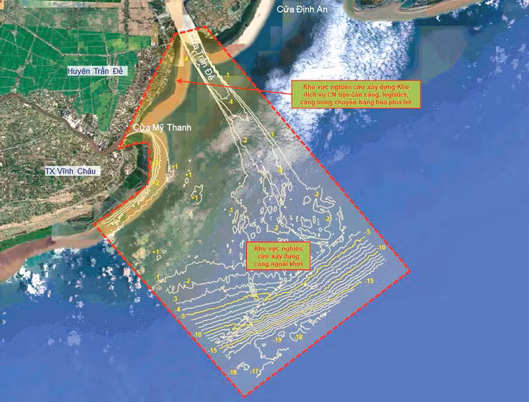 Vị trí đề xuất xây dựng bến cảng và khu hậu cần cảng Trần Đề
