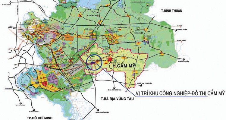 Khu công nghiệp Cẩm Mỹ được quy hoạch với diện tích khoảng 306,79 ha, tiếp giáp khu đô thị dịch vụ sân bay quốc tế Long Thành đang từng bước hình thành