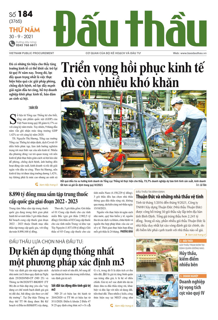 Báo Đấu thầu số 184 ra ngày 30/9/2021