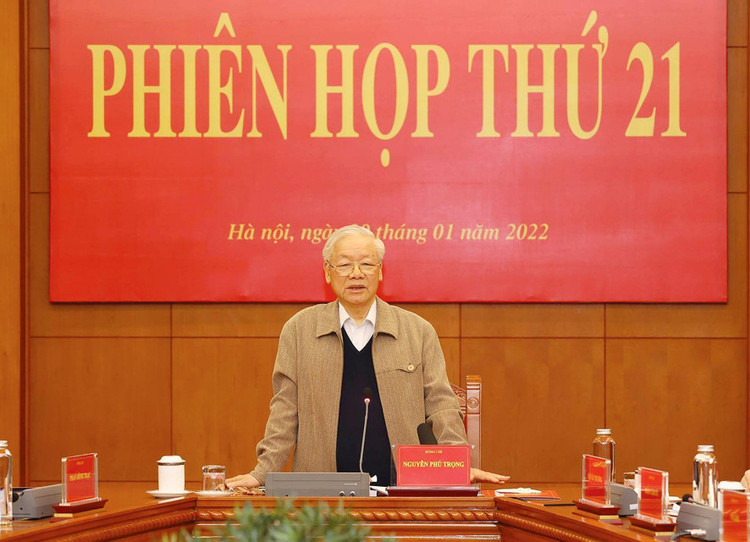 Sáng 20/1/2022, Tổng Bí thư Nguyễn Phú Trọng, Trưởng Ban Chỉ đạo Trung ương về phòng, chống tham nhũng, tiêu cực chủ trì Phiên họp thứ 21 của Ban Chỉ đạo. Ảnh: Trí Dũng