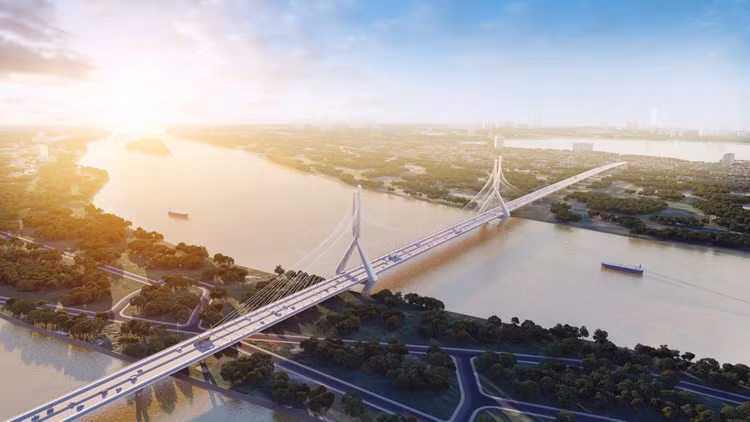 Dự án Đầu tư xây dựng cầu Tứ Liên và đường dẫn hai đầu cầu (từ nút giao với đường Nghi Tàm đến nút giao với đường Trường Sa) được khởi công đúng thời hạn. Ảnh: Tường Lâm