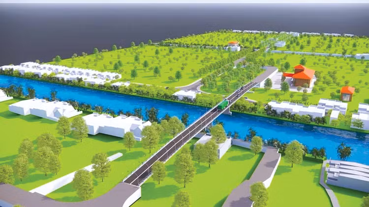 Gói thầu số 20 Thi công hạng mục cầu và đường thuộc Dự án Cầu Kênh 3, huyện Tân Hiệp, tỉnh Kiên Giang có giá 80,785 tỷ đồng. Ảnh: Trung Hiếu