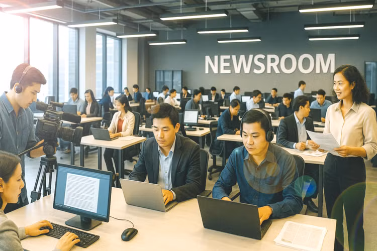 Chuyển đổi số báo chí đòi hỏi đồng thời công nghệ và đổi mới tư duy tổ chức. Ảnh: Nhã Chi AI