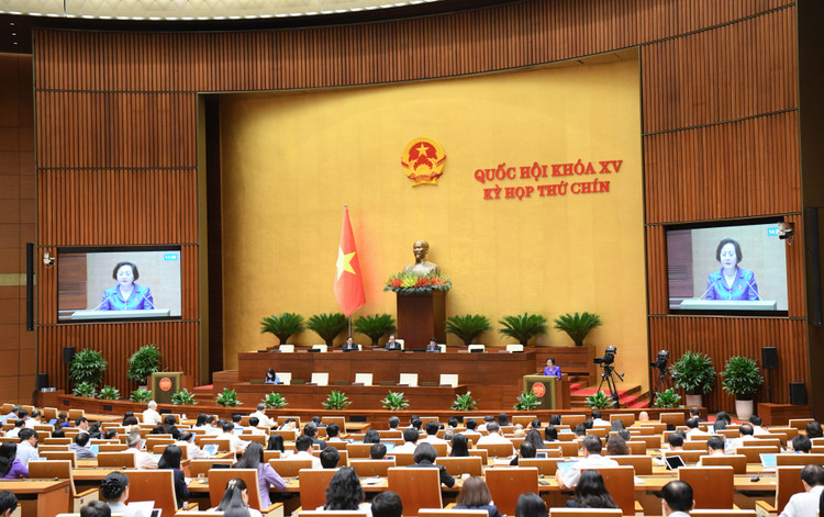 Bộ trưởng Bộ Nội vụ Phạm Thị Thanh Trà trình bày Tờ trình của Chính phủ