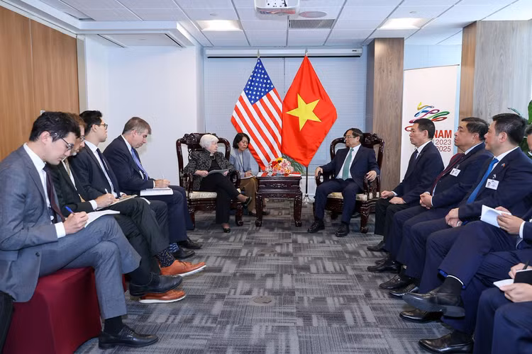 Thủ tướng Chính phủ Phạm Minh Chính tiếp Bộ trưởng Tài chính Hoa Kỳ Janet Yellen. Ảnh: Quý Bắc