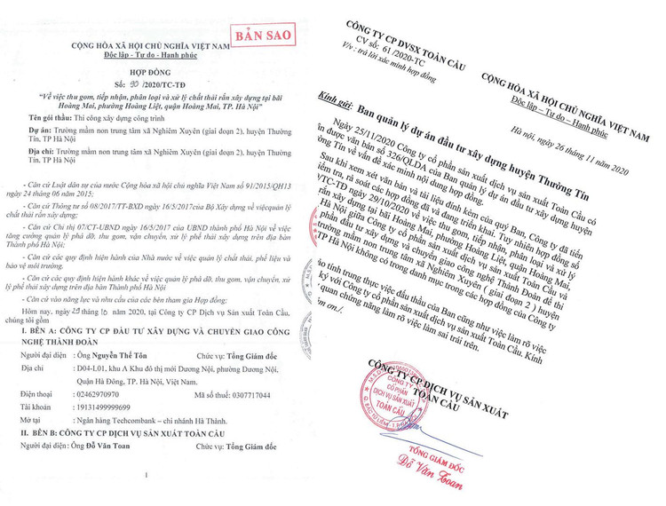 Theo Bên mời thầu, hợp đồng do Công ty CP Đầu tư Xây dựng và Chuyển giao công nghệ Thành Đoàn cung cấp trong HSDT được xác minh là không có thật