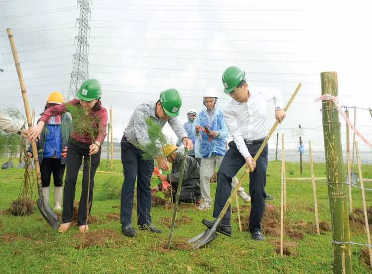 Các đại biểu trồng cây xanh tại Vườn cây Công đoàn Dầu khí, Nhà máy Nhiệt điện Thái Bình 2