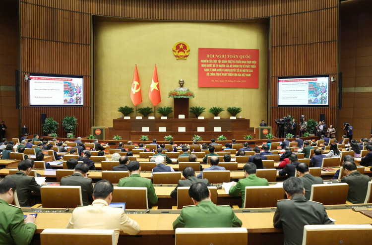 Hội nghị toàn quốc nghiên cứu, học tập, quán triệt và triển khai thực hiện Nghị quyết số 79 - NQ/TW về phát triển kinh tế Nhà nước và Nghị quyết số 80 - NQ/TW về phát triển văn hóa Việt Nam của Bộ Chính trị - Ảnh: VGP/Nhật Bắc