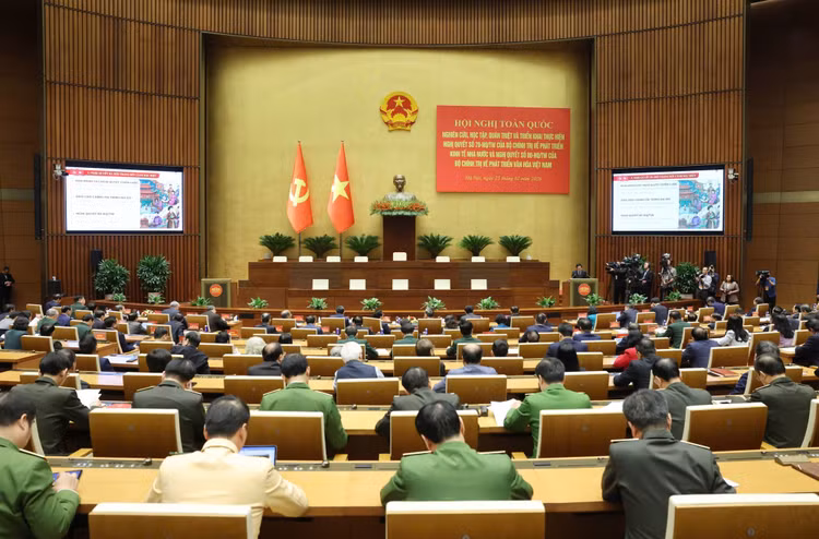 Hội nghị toàn quốc nghiên cứu, học tập, quán triệt và triển khai thực hiện Nghị quyết số 79 - NQ/TW về phát triển kinh tế Nhà nước và Nghị quyết số 80 - NQ/TW về phát triển văn hóa Việt Nam của Bộ Chính trị - Ảnh: VGP/Nhật Bắc