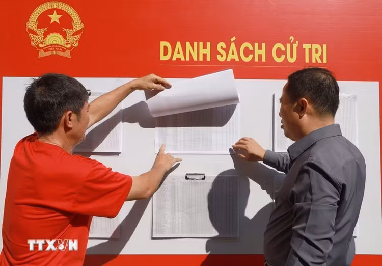 Cử tri phường Nam Nha Trang, tỉnh Khánh Hòa xem danh sách cử tri niêm yết tại khu vực bỏ phiếu bầu cử. (Ảnh: Xuân Triệu/TTXVN)