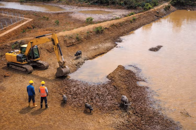 Gói thầu Xây dựng thuộc Dự án Cải tạo suối chống hạn (đoạn từ đập nước Lộc Tấn đến cầu Chế Biến) đang chờ mời thầu lại. Ảnh: Phúc An AI