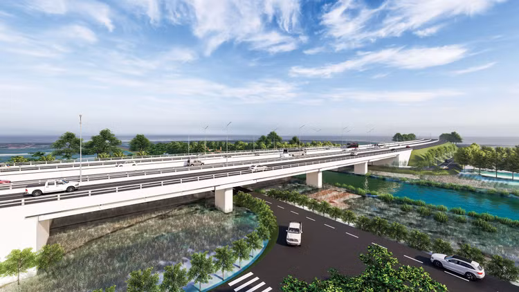 Phối cảnh cầu Cửu An 1 và cầu Cửu An 2 tuyến đường bộ nối đường cao tốc Hà Nội - Hải Phòng với đường cao tốc Cầu Giẽ - Ninh Bình, tỉnh Hưng Yên