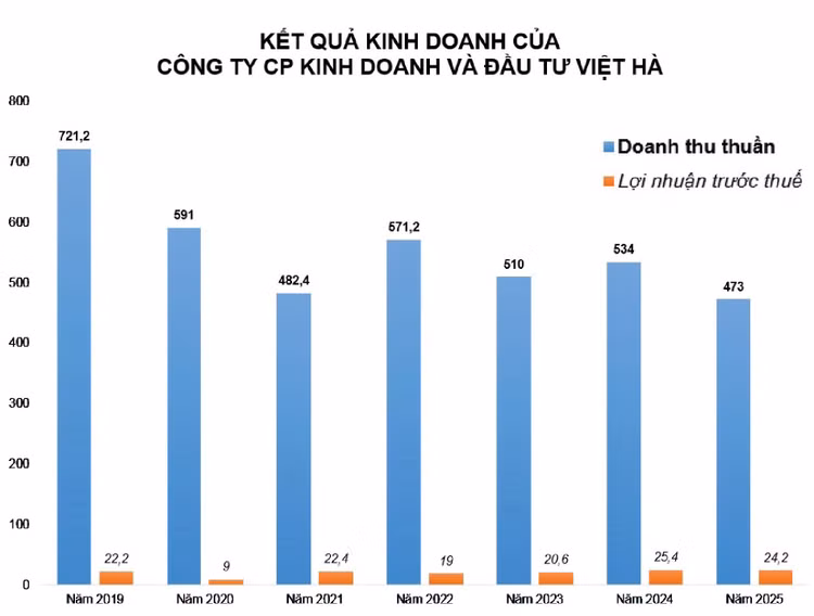 Nguồn: Báo cáo tài chính hợp nhất của Công ty CP Kinh doanh và Đầu tư Việt Hà. Đơn vị tính: tỷ đồng