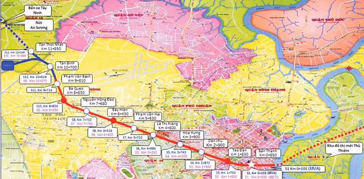 Dự án Metro số 2 (Bến Thành - Tham Lương) có tổng chiều dài 11,3 km với 11 nhà ga. Ảnh: NC st