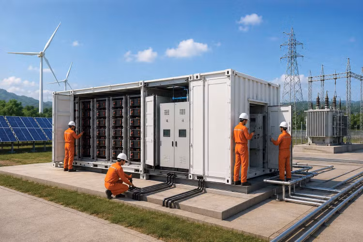 Việc kết hợp nguồn điện với hệ thống lưu trữ tại chỗ giúp nâng cao khả năng chủ động nguồn điện và tăng tính ổn định trong vận hành. Ảnh minh họa: Phúc An AI