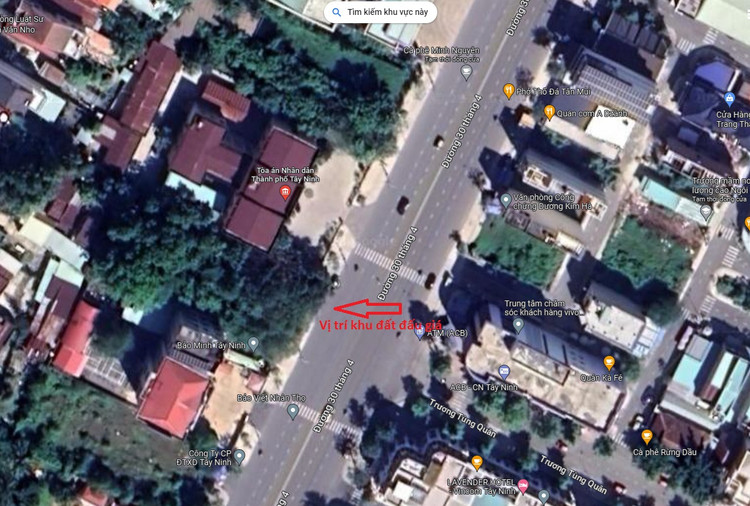 Vị trí lô đất đấu giá tại Khu phố 1, Phường 1, thành phố Tây Ninh, tỉnh Tây Ninh. Ảnh: Google map