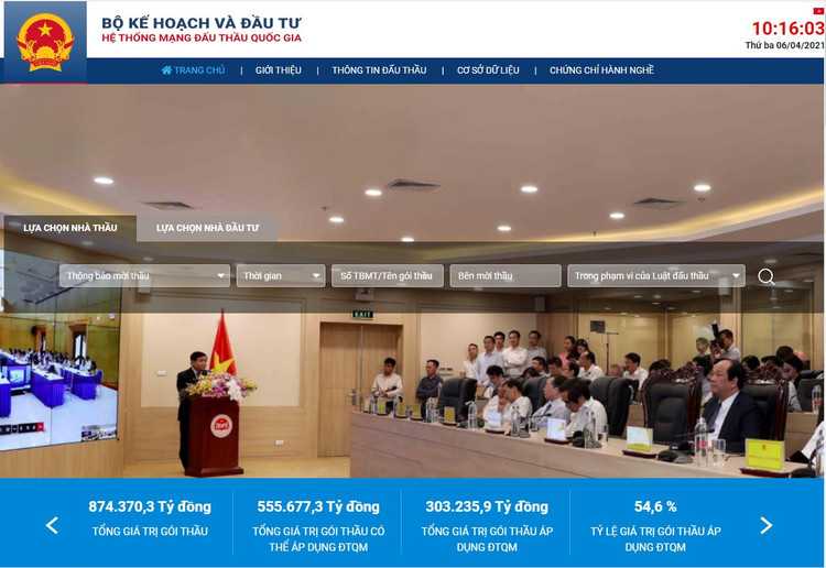 Thiết kế mới của Hệ thống mạng đấu thầu quốc gia trên trình duyệt Chrome