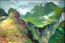 Bức tranh Mã Pì Lèng thể hiện bằng chất liệu sơn dầu của họa sĩ Đỗ Đức