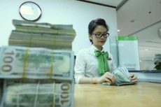 Lúc 8 giờ 35 phút, tại Vietcombank, giá USD tăng 10 đồng so với cuối tuần qua. Ảnh minh họa: TTXVN