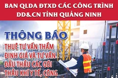 Ban QLDA ĐTXD các công trình dân dụng và công nghiệp tỉnh Quảng Ninh thông báo thuê đơn vị tư vấn thẩm định giá và tư vấn đấu thầu
