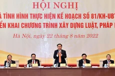 Hội nghị đánh giá tình hình thực hiện Kế hoạch số 81/KH-UBTVQH15 và triển khai Chương trình xây dựng luật, pháp lệnh do Ủy ban Thường vụ Quốc hội tổ chức. Ảnh: Vũ Lâm Hiển