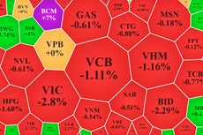 Nhóm cổ phiếu vốn hóa lớn nhất của VN-Index chủ đạo là giảm phiên này.
