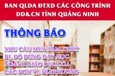 Ban Quản lý dự án ĐTXD các công trình DD và CN tỉnh Quảng Ninh thông báo nhu cầu mua sắm thiết bị, đồ dùng dạy học ngành giáo dục