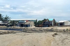 Khảo sát thực tế khu vực Dự án Hạ tầng kỹ thuật khu quy hoạch dân cư Bờ Xã Thương (thị xã Hoài Nhơn, tỉnh Bình Định) ghi nhận có hoạt động đổ cát san lấp mặt bằng. Ảnh: Như Nguyệt