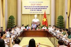 Toàn cảnh Họp báo công bố Lệnh của Chủ tịch nước về công bố các luật vừa được Quốc hội khoá XIV thông qua tại Kỳ họp thứ 7. Ảnh: Lê Sơn