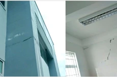 Các vết nứt tại hạng mục công trình sử dụng gạch không nung thuộc Bệnh viện Đa khoa huyện Cái Nước (Cà Mau)