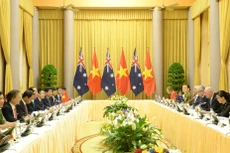 Toàn cảnh cuộc hội đàm giữa Chủ tịch nước Trần Đại Quang và Toàn quyền Australia Peter Cosgrove. Ảnh: Việt Cường