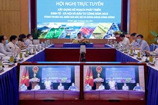 Hội nghị trực tuyến xây dựng kế hoạch phát triển kinh tế - xã hội và kế hoạch đầu tư công năm 2022 vùng Trung du, miền núi phía Bắc và vùng Đồng bằng Sông Hồng. Ảnh: Đức Trung