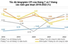 Bình quân 7 tháng năm 2022, CPI tăng 2,54% so với cùng kỳ năm trước. Nguồn: Tổng cục Thống kê