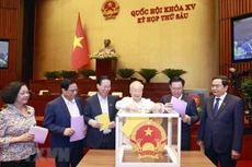 Đại biểu Quốc hội bỏ phiếu lấy tín nhiệm đối với 44 chức danh tại Kỳ họp thứ 6. Ảnh: TTXVN