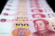 Đồng tiền mệnh giá 100 Nhân dân tệ tại Bắc Kinh, Trung Quốc ngày 14/1/2020. Ảnh: AFP/TTXVN