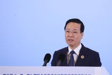 Chủ tịch nước Võ Văn Thưởng phát biểu tại Phiên họp Cấp cao với chủ đề “Kinh tế Số - Động lực mới của tăng trưởng.” Ảnh: TTXVN