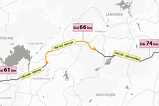 Sơ đồ hướng tuyến cao tốc Dầu Giây - Liên Khương, đoạn Tân Phú - Bảo Lộc sẽ được triển khai trước. Đồ hoạ: Vnexpress