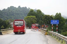 Các phương tiện vận tải hàng hóa từ 7 tấn trở lên, xe ô tô vận tải hành khách từ 12 chỗ ngồi trở lên phải di chuyển theo phương án phân luồng từ xa. Ảnh: TTXVN