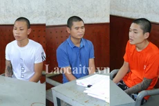 Các đối tượng Phạm Văn Phong, Nguyễn Văn Hữu, Nguyễn Ngọc
Khánh (từ trái sang) tại cơ quan Công an. (Ảnh: Công an tỉnh Lào Cai)
