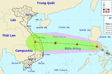 Vị trí và hướng di chuyển của áp thấp nhiệt đới. (Ảnh: NCHMF).