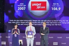 Đại diện lãnh đạo Vietjet nhận chứng nhận là một trong Top 50 Thương hiệu Việt Nam Dẫn đầu năm 2020