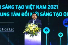 Bộ trưởng Bộ Kế hoạch và Đầu tư Nguyễn Chí Dũng phát biểu tại lễ khai mạc VIIE 2021 và khởi công NIC sáng ngày 9/1, tại Khu công nghệ cao Hòa Lạc. Ảnh: Lê Tiên