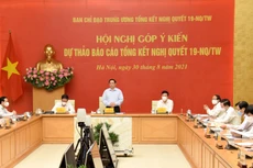 Thủ tướng Chính phủ Phạm Minh Chính phát biểu tại Hội nghị góp ý kiến Dự thảo báo cáo tổng kết Nghị quyết 19-NQ/TW của Ban Chấp hành Trung ương khóa XI. Ảnh: Vũ Khuyên