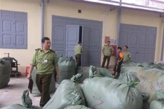 Lực lượng chức năng kiểm tra tang vật